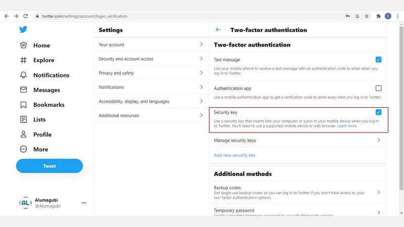 berhasil registrasi twitter Yubikey