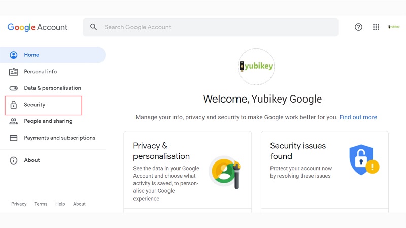 Menu Security Google