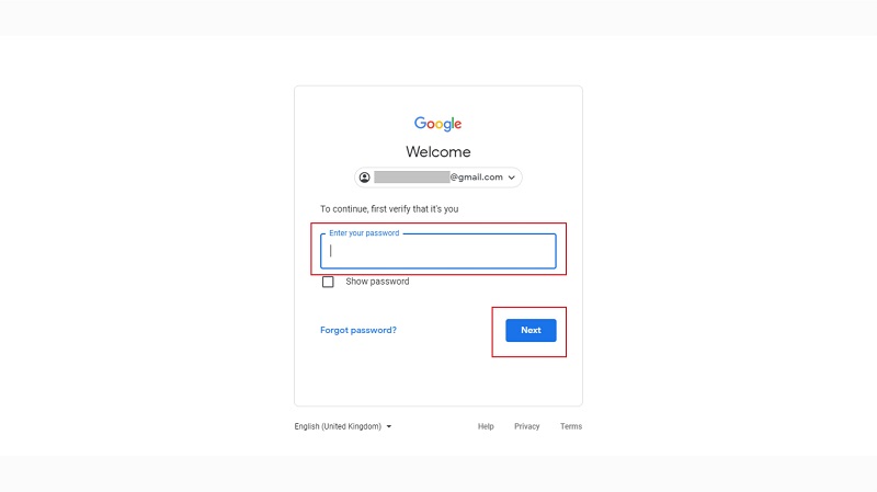 masukkan password google