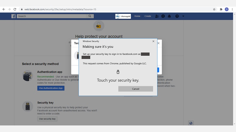 sentuh yubikey facebook